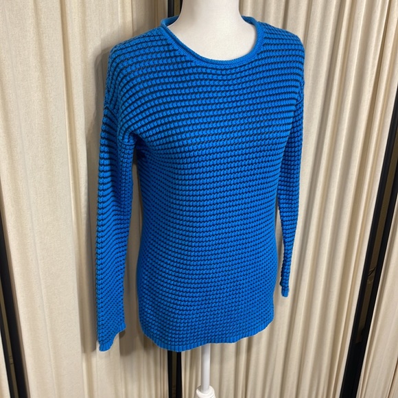 VINTAGE- 90’S LIZ CLAIBORNE OVERSIZED THICK BLUE KNITED CHUNKY SWEATER SIZE S - Picture 3 of 12